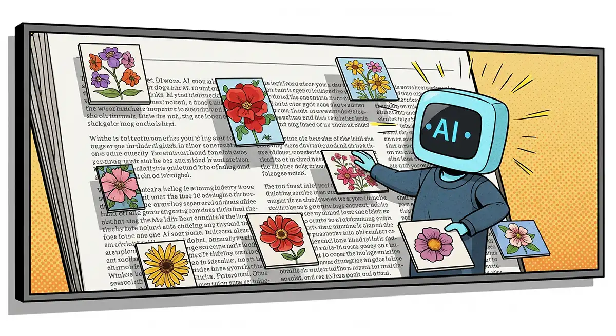 文章だけのブログ記事に花を添える生成画像を追加している画像生成AI