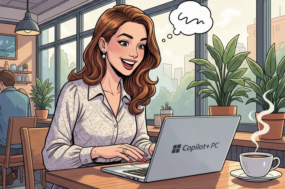 Copilot+PC仕様のノートパソコンを使っている女子大生