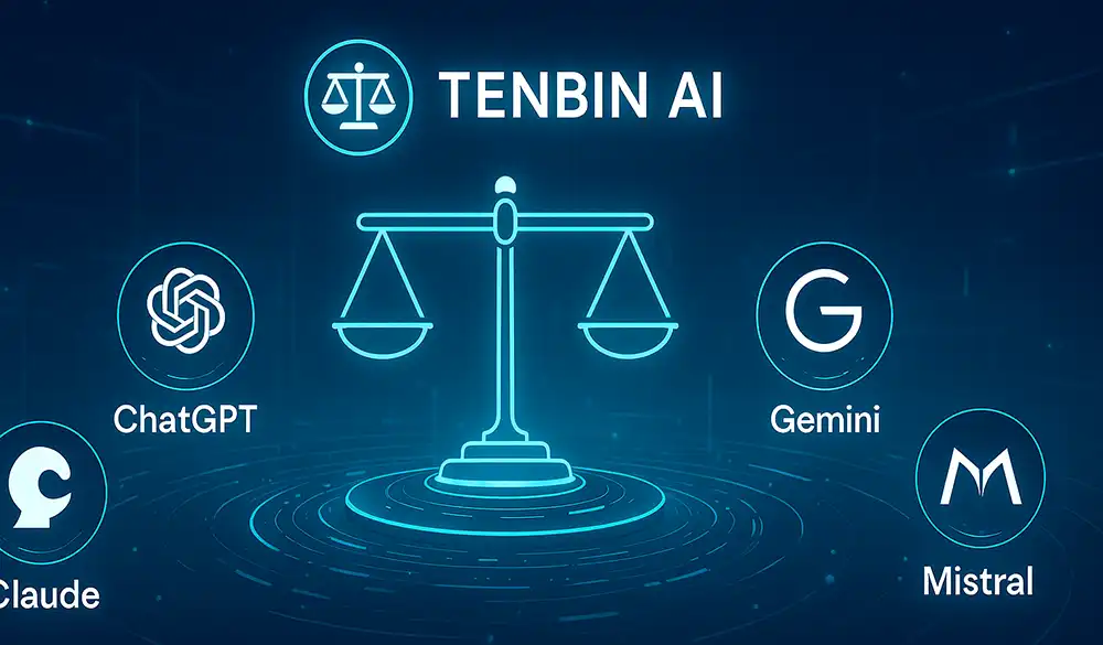 天秤AIと各種生成AIとの関連性をイメージした画像