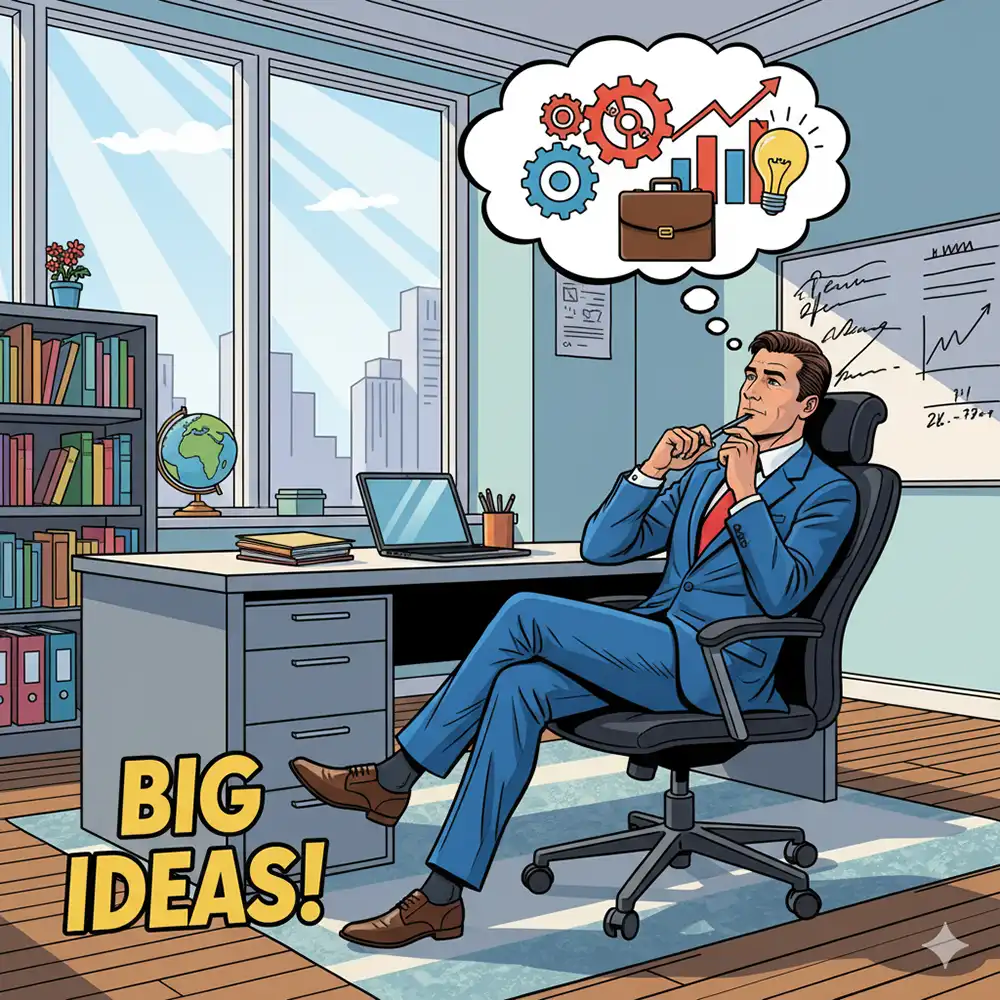 オフィスで考え事をするビジネスマン