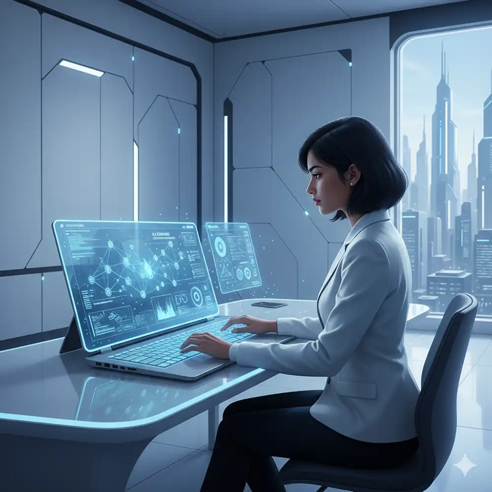 ユーザーがノートパソコンでAIダッシュボードを操作している