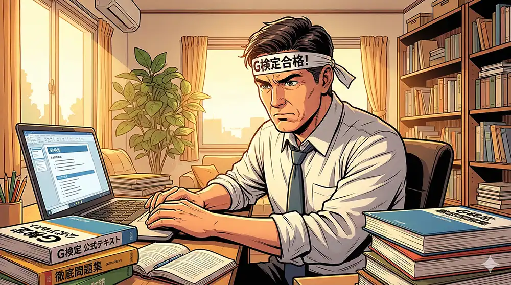 G検定の勉強を必死でやるサラリーマン