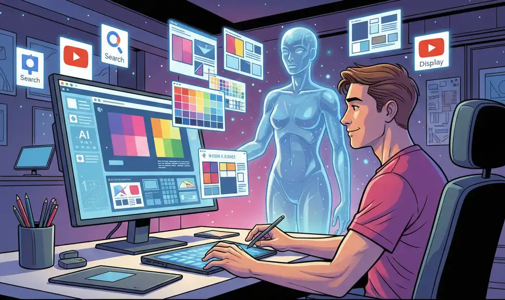 デザイナーは“AIを手下にしている”構図で、穏やかにうなずきながら最適な案を選んでいる