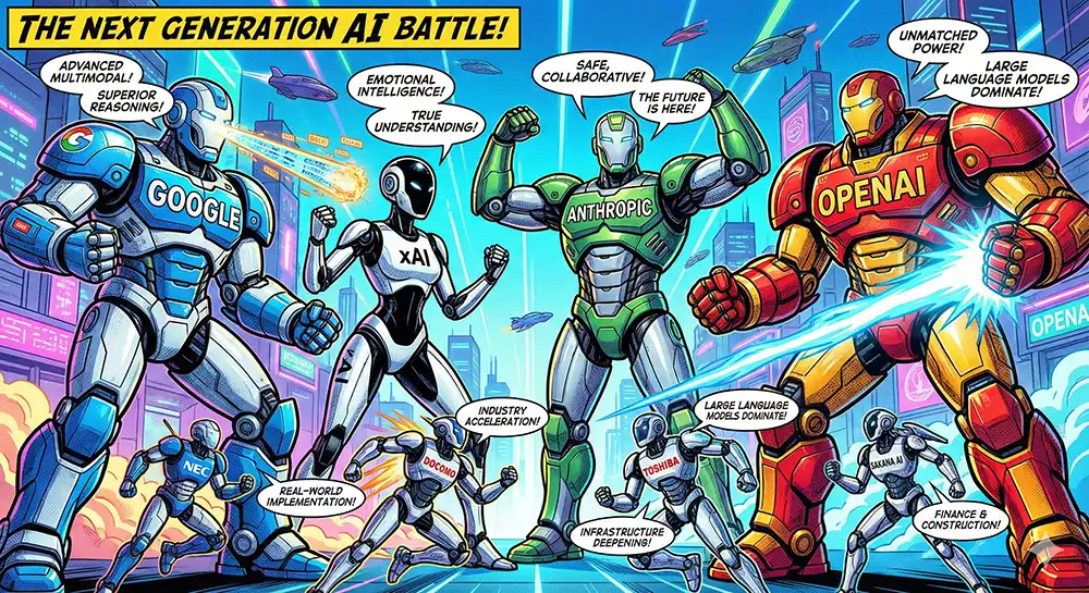 各AIがしのぎを削って優位性を主張し合っている場面