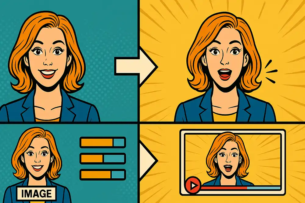 1枚のイラスト画像から動画が生成されていく過程のイメージ画像