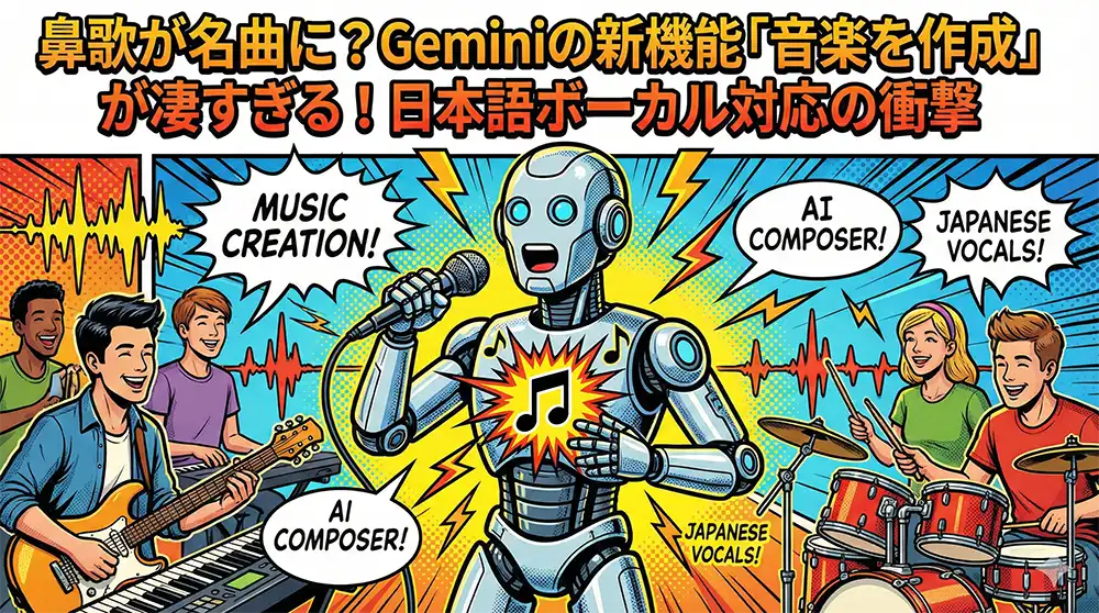 鼻歌が名曲に?Geminiの新機能「音楽を作成」が凄すぎる!日本語ボーカル対応の衝撃